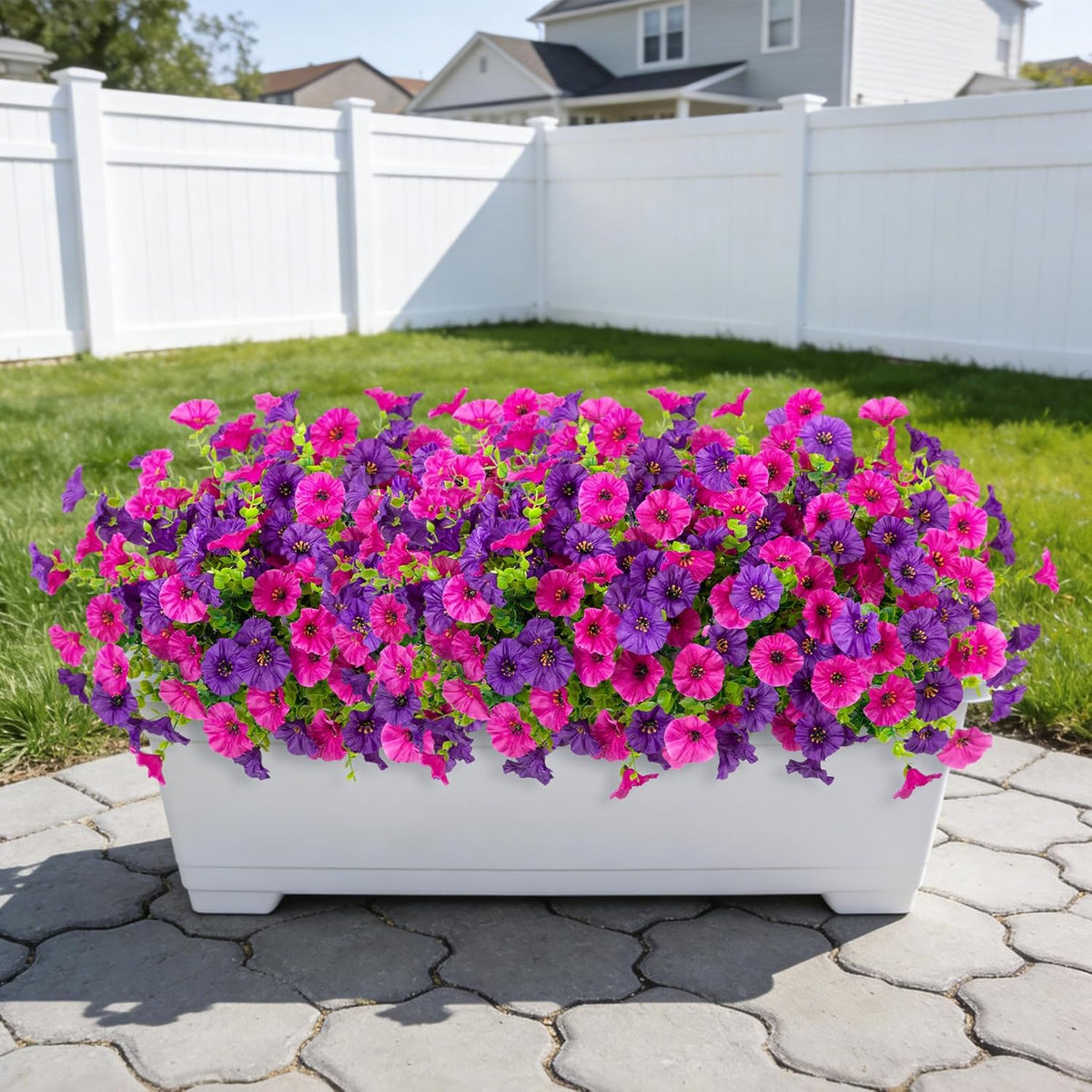 12 Bundles Morning Glory Artificial Flowers for Outdoor Decoration UV Resistant Fake Plastic Plants Artificial Greenery for Indoor Outdoor Garden Patio Window Box Home Decor