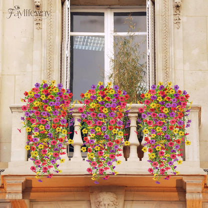 Artificial Hanging Flowers for Outdoors, 4 Pcs UV Resistant Artificial Outdoor Flowers, Silk Flowers for Outside Patio Porch Front Yard Window Garden Indoor Decor (Spring Color, 4 Pcs)