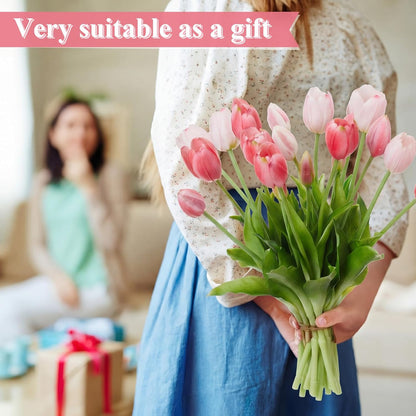 Riceshoot 6 Bunches Artificial Tulips Flowers 30 Pcs Real Touch Faux Tulips Bouquets Arrangements Realistic Flowers for Office Wedding Party Kitchen Decoration (Mixed Pink)