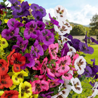 24 Pcs Artificial Fake Pansy Flowers for Outdoor, Faux Silk Plants Flowers UV Resistant Pansies Spring Flowers for Planter Front Door Porch Yard Patio Garden Window Box Home Decor (6 Color)