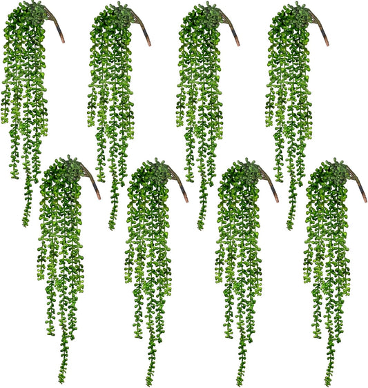 CEWOR 8 Pcs Artificial Succulents Hanging Greenery Plants Fake String of Pearls for Wall Home Garden Outdoor Decor (24 Inches Each Length)