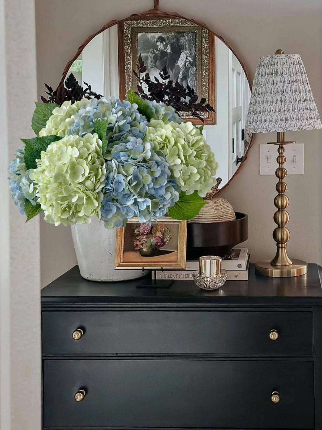 YalzoneMet 5 Pcs Light Blue-Green Real Touch Hydrangea Artificial Flowers 21" Faux Latex Hydrangea Flowers for Wedding Table Centerpieces Fake Flowers for Party Home Kitchen Living Room Decor