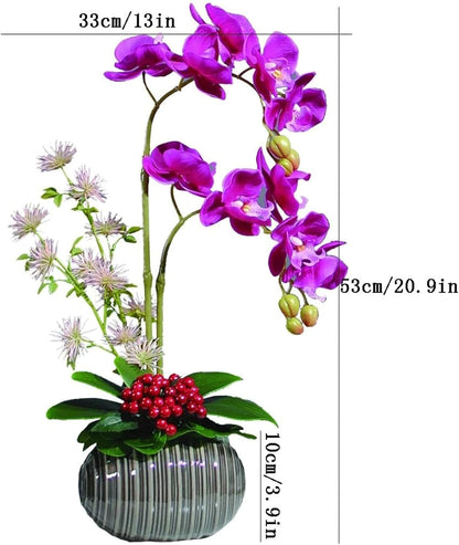 Artificial Orchid Faux Orchids with Gold Vase Artificial Flower Plastic Artificial Phalaenopsis Flowers 21in Fake Floral Home Artificial Orchid Very Natural