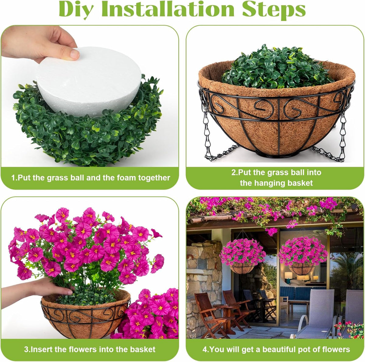 Ouddy Decor Artificial Hanging Plants Flowers Basket for Spring Summer Outdoor Decor, Fake Hanging Flowers Faux Silk Morning Glory UV Resistant for Patio Yard Porch Garden Home Decorations, Fuchsia