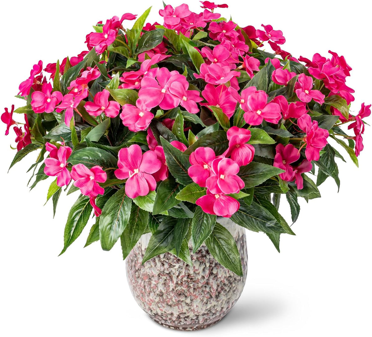 Artificial Fake Flowers for Outdoor Décor 6 Bundles UV Resistant Fake Plants for Planter Faux Impatiens for Home Porch/Garden Stunning（Rose Red）