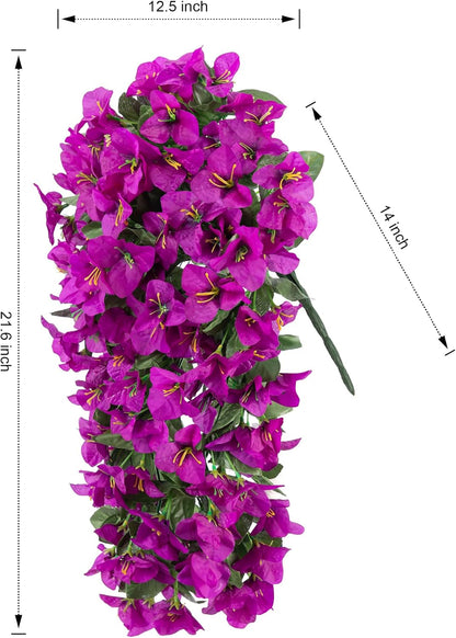 Faux Bougainvillea Artificial Flowers Plants for Outdoors Outside Decoration, 2 Pcs Purple Fake Flowers UV Resistant Look Real Silk Long Trailing Vines for Front Door Porch Planter Urn Patio Garden