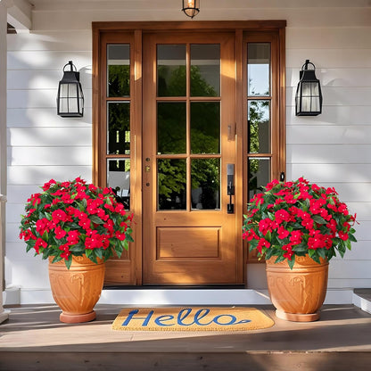 5 Pcs Artificial Flowers for Outdoors Silk Impatiens Flowers Bouquet Decorations Fake Faux Plants UV Resistant for Spring Summer Garden Patio Porch Window Box Balcony Planters Home, Red