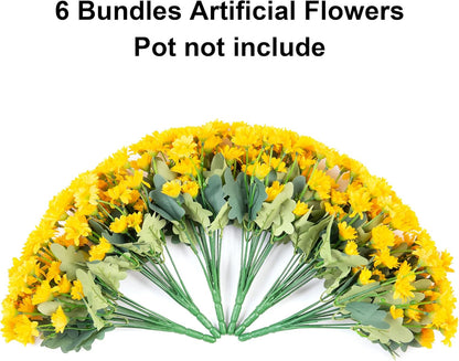 Daisy Artificial Flowers for Outdoors Decoration, 6 Bundles Fake Plants Flowers Bouquet Faux Flowers for Outdoor Planter Look Real UV Resistant Silk Flowers for Outside Front Door Porch Patio, Yellow