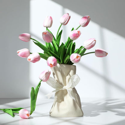 24 Pcs Artificial Tulips PU Faux Flowers, Red Real Touch Fake Tulips for Valentine's Day Spring Easter Home Kitchen Wedding Decorations and New Year Decor