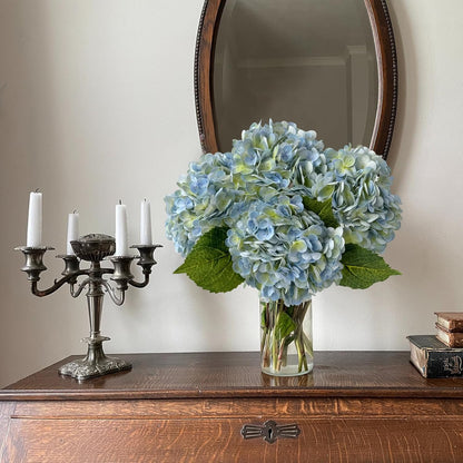 YalzoneMet 5 Pcs Light Blue-Green Real Touch Hydrangea Artificial Flowers 21" Faux Latex Hydrangea Flowers for Wedding Table Centerpieces Fake Flowers for Party Home Kitchen Living Room Decor