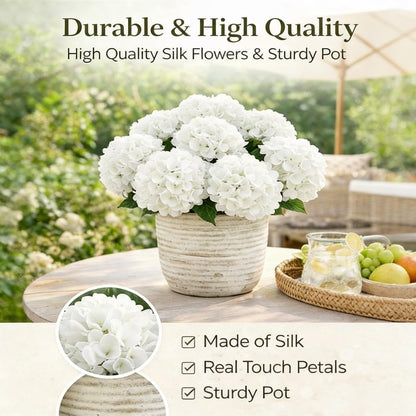 UV Resistant Hydrangeas 6 Bundles with 30 Heads Artificial Faux Silk Flowers for Garden Porch Yard Window Box Wedding Decoration Bush for Outdoor Front Door Garden Decor Potted Topiary