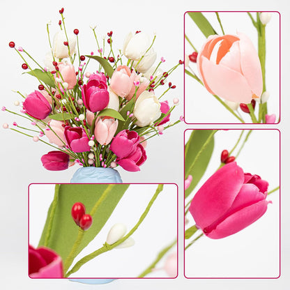 VioletEverGarden Valentines Day Decorations 6 Pack Valentines Flowers 17 inch Valentine’s Day Picks with Tulip Berry for Valentine’s Day Wedding Party Center Pieces