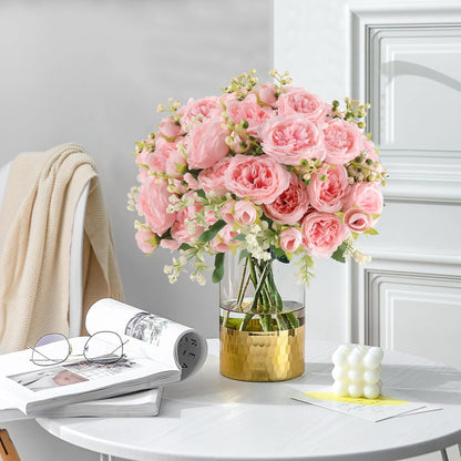Artificial Peonies Silk Flowers, 4 Bundles Faux Peony Bouquet for Farmhouse Home Decor, Light Pink