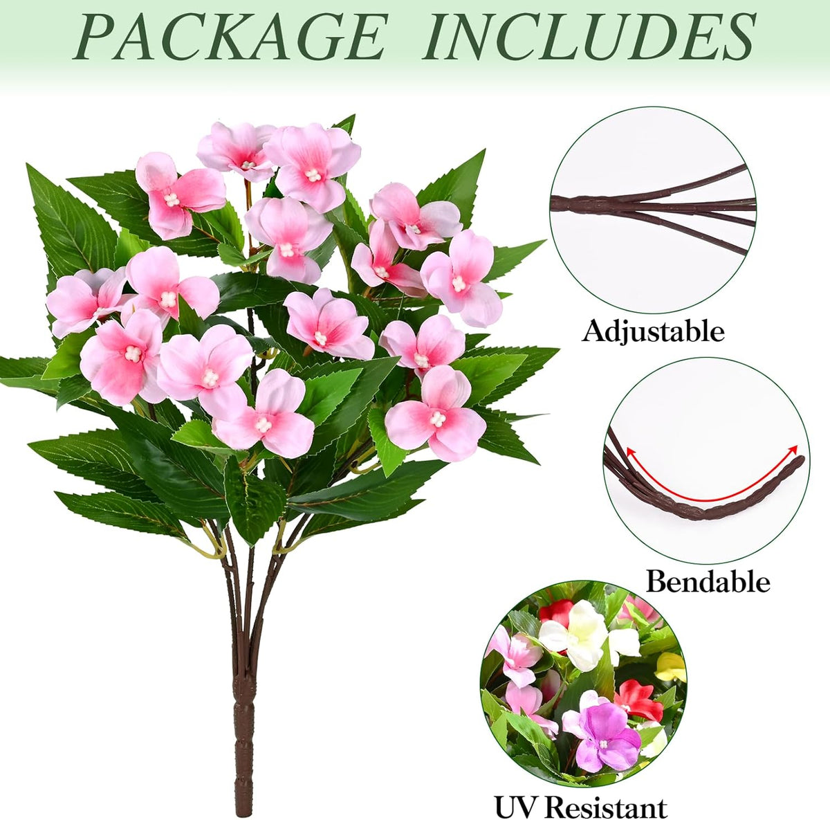 Waipfaru 5 Pcs Artificial Flowers for Outdoors, UV Resistant Faux Flowers for Outdoor Planters, Silk Impatiens Bouquet Mix Color Spring Artificial Plants for Garden Porch Patio Balcony Yard