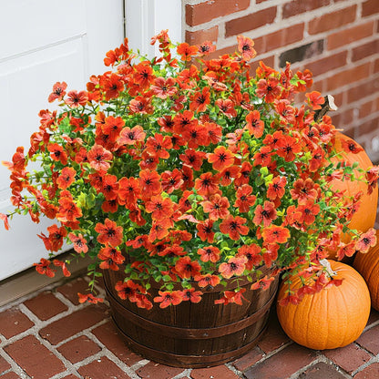florisso Artificial Fake Fall Mums Flowers Plants for Outdoor Outside Decoration, 12 Bundles Faux Silk Orange Daisy UV Resistant Look Real for Autumn Front Door Porch Planter Patio Garden Home