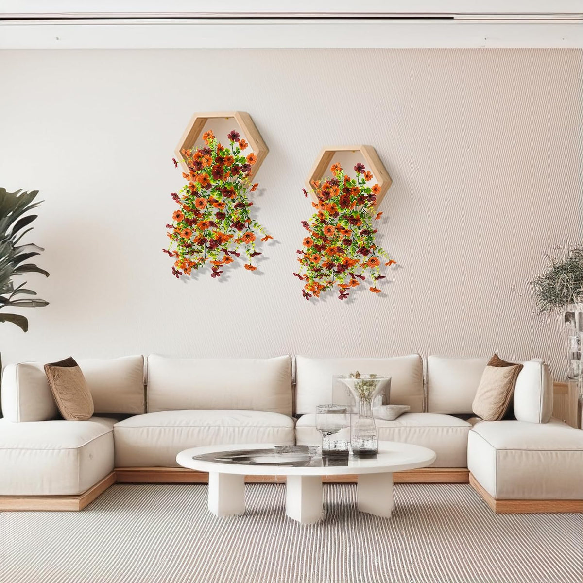 Artificial Hanging Flowers Plants for Outdoor Fall Decoration, 2PCS Faux Silk Daisy UV Resistant Look Real for Outside Home Indoor Planter Porch Window Yard Mums Autumn Decor(Orange Brown)