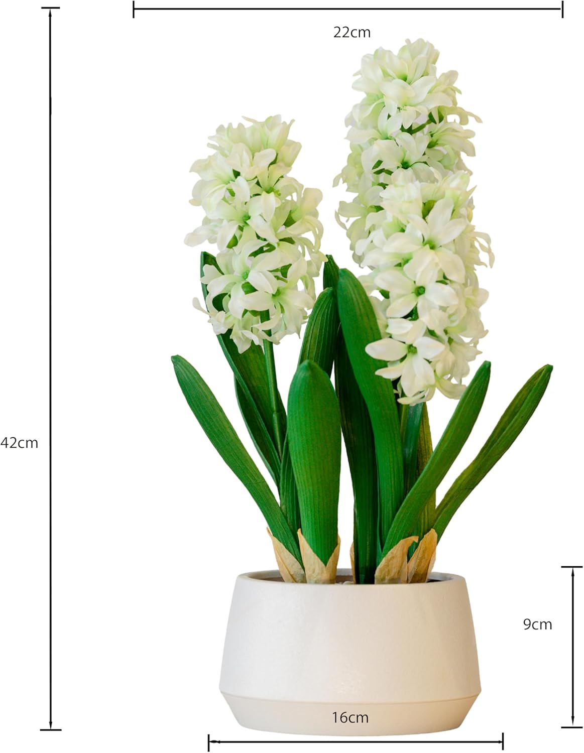 365 Blooming Decor 16 inch Tall White Potted Faux Hyacinth Flower Plant with River Stone-Luxury Artificial Garden Hyacinth for Home, Office Decoration, Housewarming