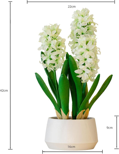 365 Blooming Decor 16 inch Tall White Potted Faux Hyacinth Flower Plant with River Stone-Luxury Artificial Garden Hyacinth for Home, Office Decoration, Housewarming