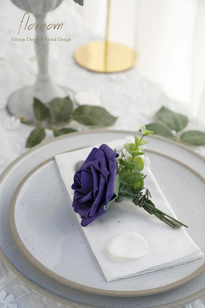 Floroom Artificial Flowers 25 Pcs Real Looking Lavender Purple Ombre Colors Foam Fake Roses with Stems for DIY Wedding Bouquets Bridal Shower Floral Centerpieces Party Tables Home Decorations
