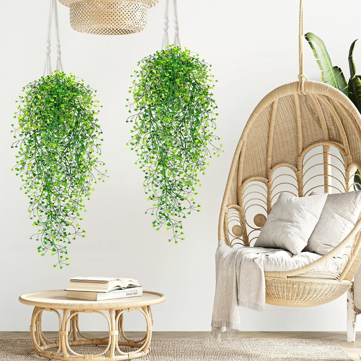 Fake Hanging Plants, 3 Pcs Faux Hanging Plants, Artificial Plants Ferns Ivy Vine for Wall House Indoor Outdoor Room Home Decor