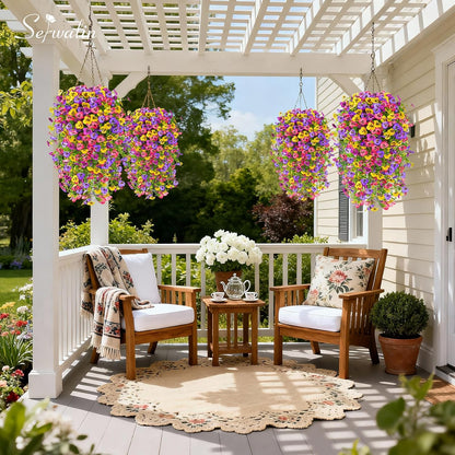 Serwalin Artificial Fake Hanging Flowers for Outdoors Planters, 6 Pcs UV Resistant Faux Pansy Spring Flowers for Outside Porch Patio Garden Window Box (Mixed Colors)