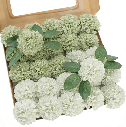 Artificial Flowers, 25 Pcs Realistic Artificial Rose for DIY Wedding Bouquets Centerpieces Arrangements, Sage Green Dahlia Flowers with Stem for Bridal Shower Party Home Decorations