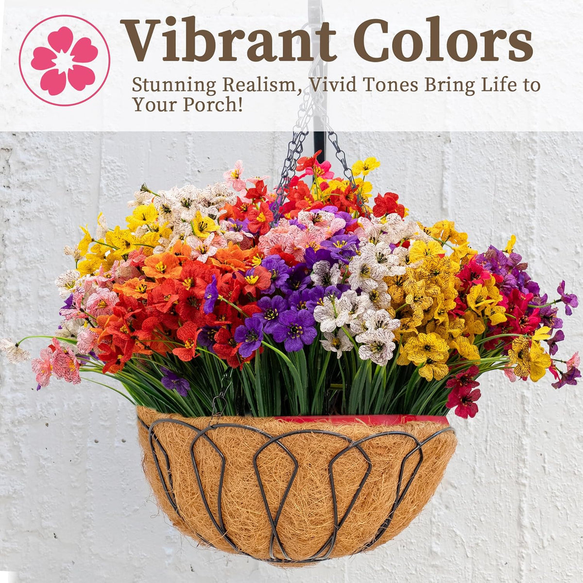 24 Bundles Artificial Flowers for Outdoors/Indoors, Fake Flowers Plants for Indoor and Outdoor Garden Porch Window Box Home Wedding Farmhouse (8 Color)