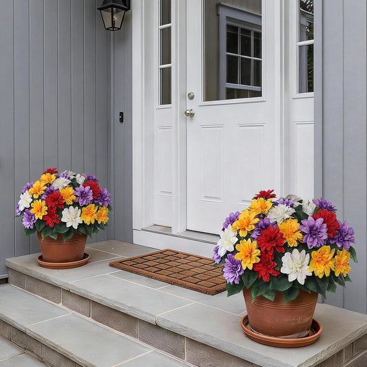 VIERENA 16 Bundles Artificial Dahlia Flowers for Outdoors Spring Summer Decor, No Fade Silk Flower Faux Dahlias Plant Arrangement for Home Garden Balcony Farmhouse（Mixed Color）