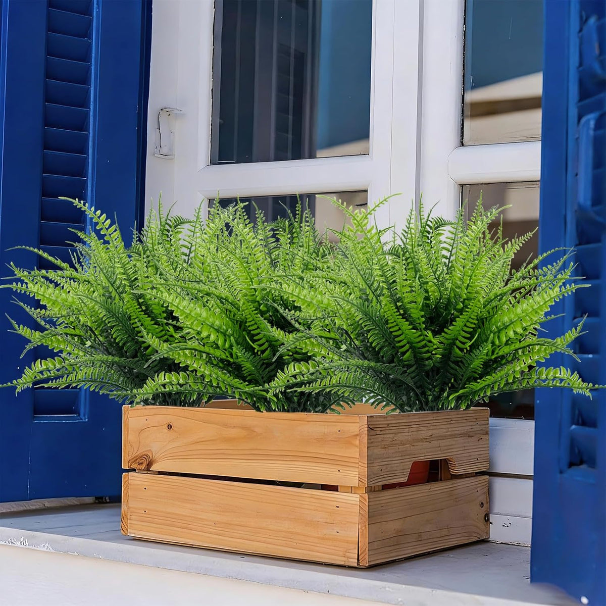 TURNMEON 20 Bundles Artificial Plants Outdoor Faux Boston Fern Spring Decor, Fake Plants UV Resistant Plastic Greenery Shrubs Artificial Fake Flowers for Outside Gardens Patio Yards Home Summer Decor