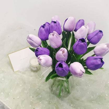 20 Pcs Purple Faux Tulip Flowers Real Touch Spring Tulip Artificial Flowers Bouquet Floral Arrangement for Wedding Home Garden Room Decor (2 Colors)