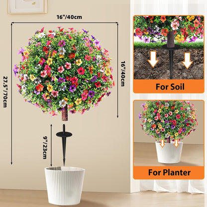 Set of 2 Artificial Boxwood Topiary Ball Trees, 27.5" UV Resistant Faux Evergreen with Ground Spikes