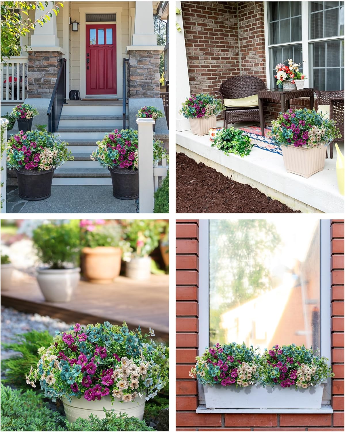 Faux Artificial Plants Flowers for Outdoor Planters Spring Summer Decor 16 Bundles Fake Eucalyptus Silk Daisy UV Resistant Realistic Used for Outside, Home, Front Porch, Patio, Yard Decorations