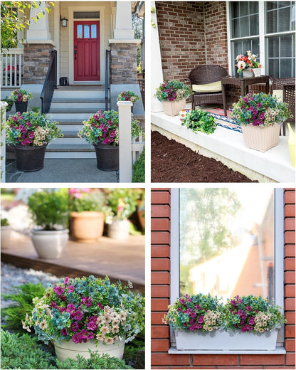 Faux Artificial Plants Flowers for Outdoor Planters Spring Summer Decor 16 Bundles Fake Eucalyptus Silk Daisy UV Resistant Realistic Used for Outside, Home, Front Porch, Patio, Yard Decorations