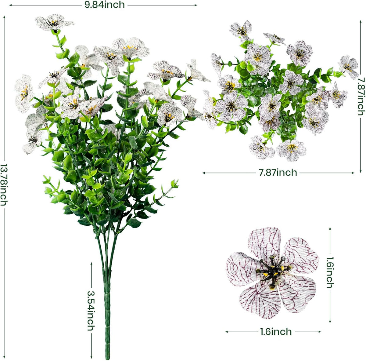 Lnoicy 20 Bundles Artificial Fake Flowers for Outdoor Faux Eucalyptus Flowers for Home Decoration, Fake Plants UV Resistant for Porch/Garden（White）