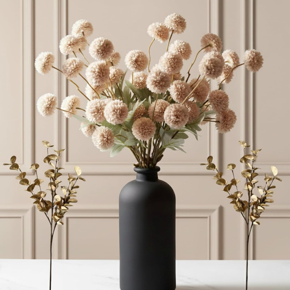 Stylish Beige Silk Mum Eucalyptus Home Decor Assortment