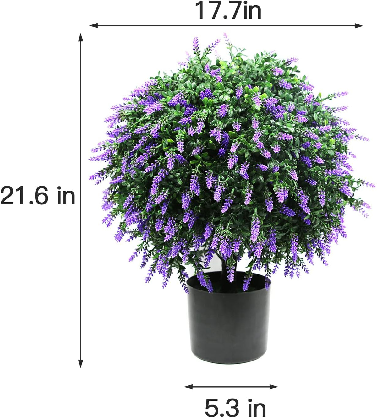 Sunnyglade 21.6” Tall Artificial Lavender Topiary Ball Tree Set of 2 Pack Potted Bushes UV Resistant Potted Plants for Indoor Outdoor Home Garden(Purple)
