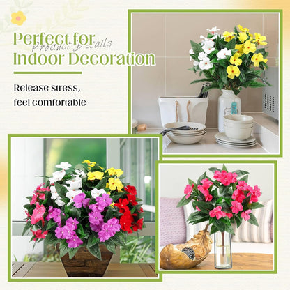 10 Bundles Artificial Impatiens Bouquet Flowers for Outdoors Silk Faux Flowers Indoor Fake Plastic Plants Patio Lawn Garden Wedding Fall Thanksgiving Decor (Multi Color)