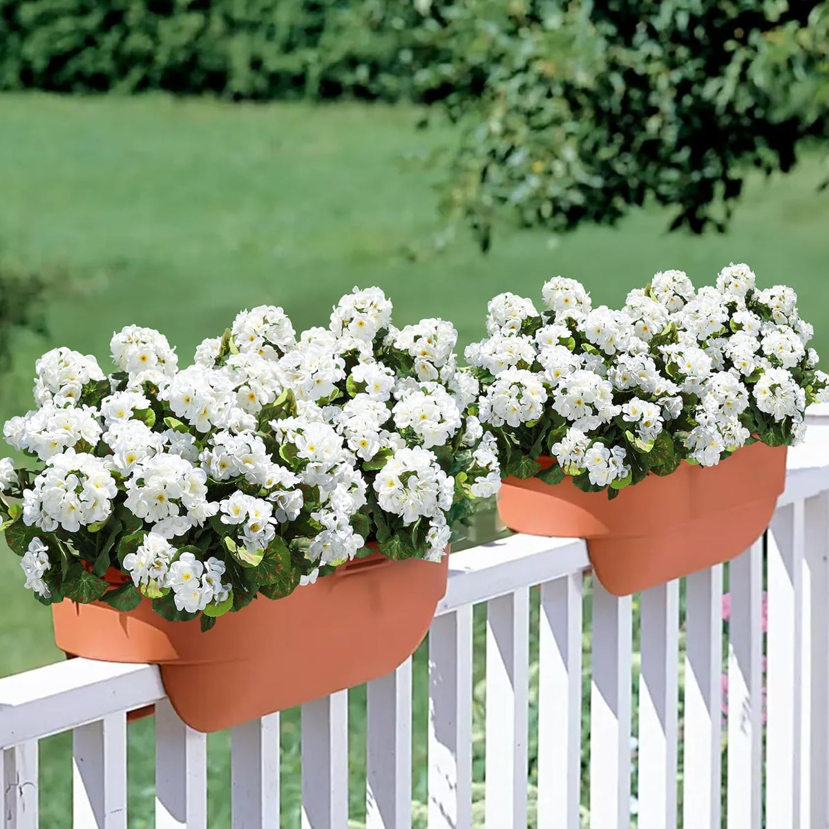 Artificial Geranium Fake Flowers for Outdoors Decoration, 6 Bundles Silk Geraniums White Flower UV Resistant Look Real Faux Plants for Front Door Garden Porch Planter Patio Balcony Yard Indoor Home