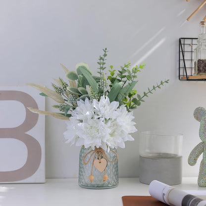 Faux Flowers with Vase, Artificial Silk Flowers in Vase, Fake Plant Eucalyptus and Willow, Flower Arrangement for Home Farmhouse kitchen Dining Table Centerpiece Decorations Coffee Table Decor (White)