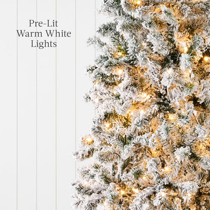 Timeless Prelit Flocked Pencil Warm Holiday Decor Set