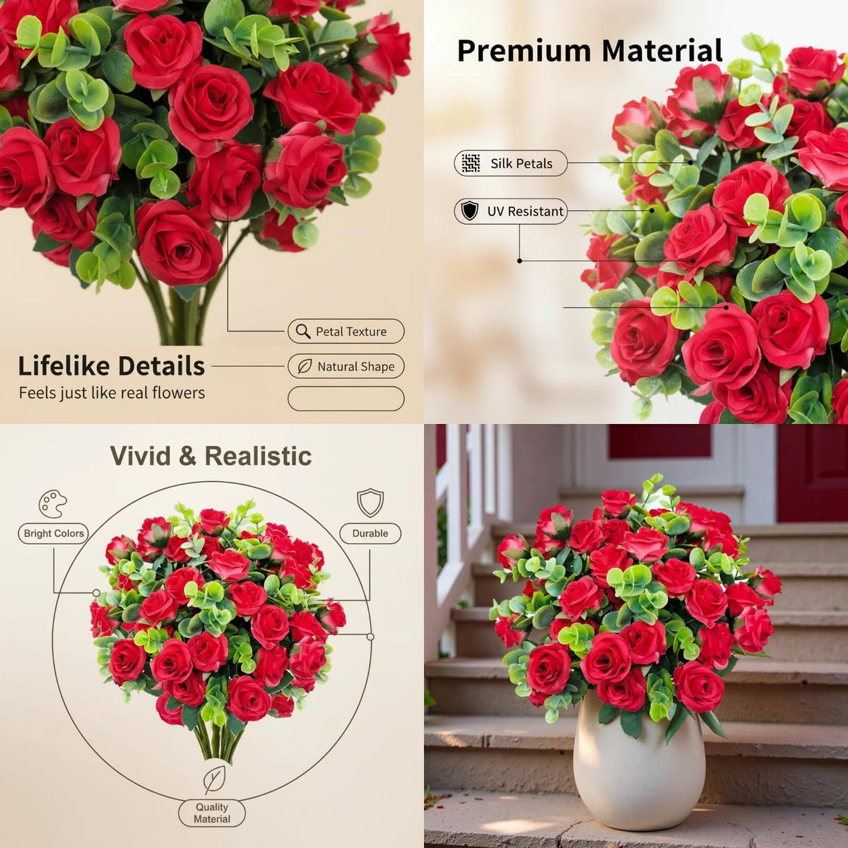 Sophisticated Artificial Roses Eucalyptus Piece Home Decor Collection