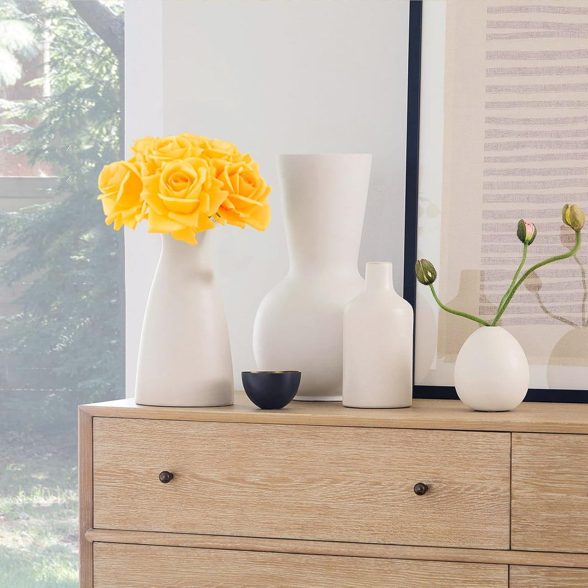 Eyamumo Fake Flowers, Faux Silk Real Touch Artificial Rose Flowers for Decoration DIY, Wedding Party, Home Office Decoration and Dining Table Centerpiece, 7Pcs (Yellow-30cm, 30CM)