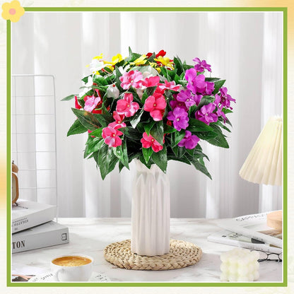 10 Bundles Artificial Impatiens Bouquet Flowers for Outdoors Silk Faux Flowers Indoor Fake Plastic Plants Patio Lawn Garden Wedding Fall Thanksgiving Decor (Multi Color)