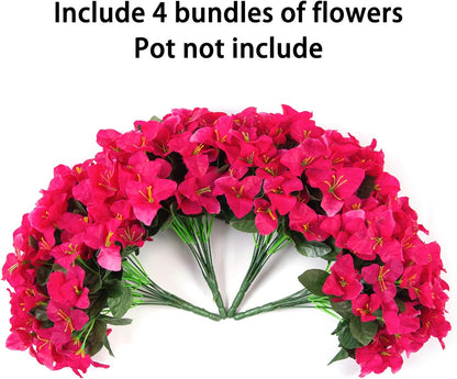 Fake Bougainvillea Artificial Flowers for Outdoors Spring Decor, 4 Bundles Outdoor Bougainvillea Silk Flowers for Outside Faux Plants UV Resistant Realistic for Planter Patio Porch Garden, Hotpink