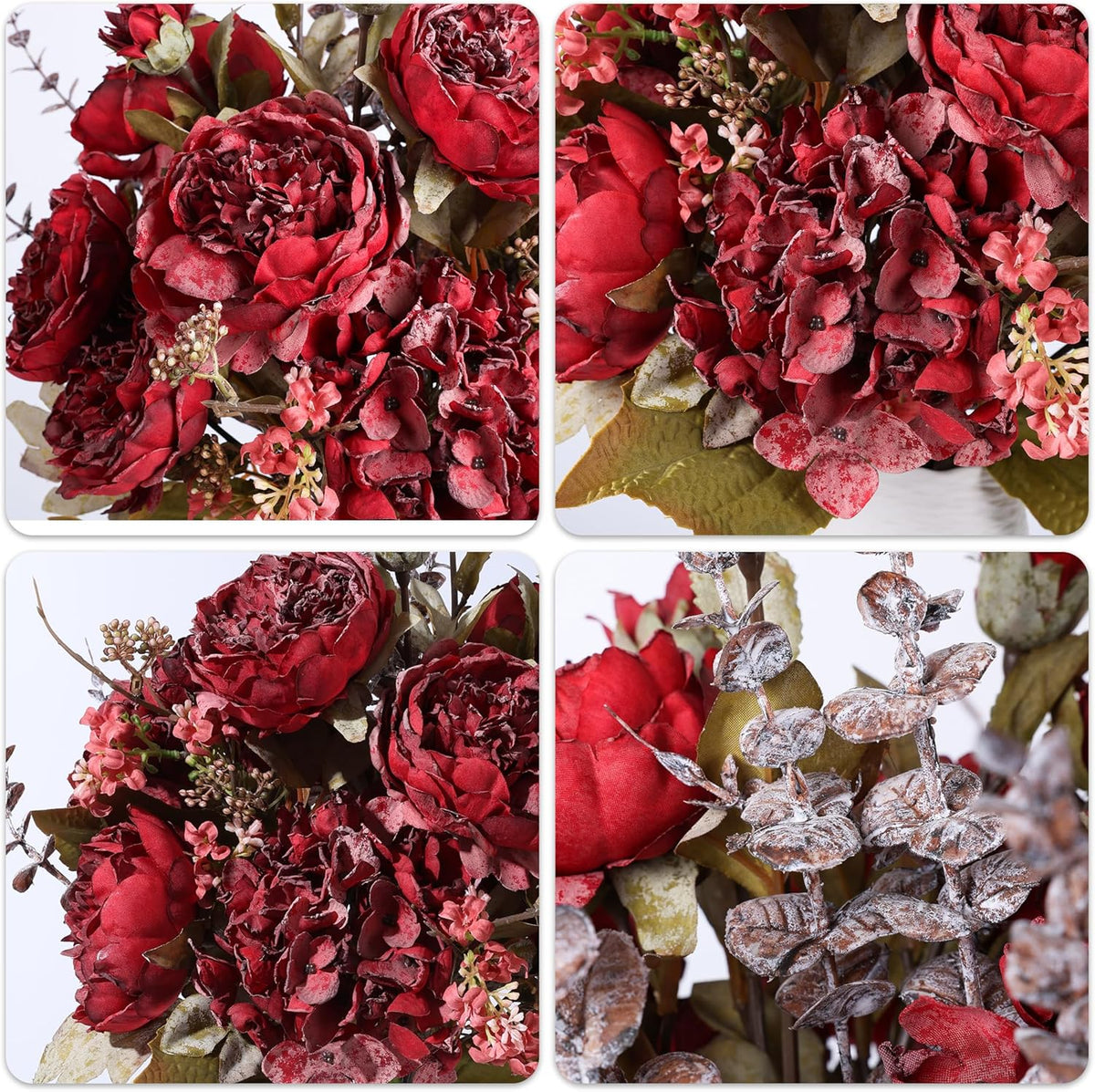 Ivydale Peony Artificial Flowers Bouquet 17.7" Faux Silk Arrangements Fake Peonies Plants Bulk Look Real Dining Table Centerpieces for Home Kitchen Wedding Party Decor, No Vase (Red)