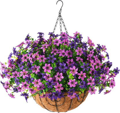 Artificial Flowers Hanging Basket for Outdoor Decoration, 12 Bundles UV Resistant Faux Silk Plants