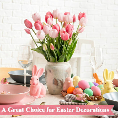 Riceshoot 6 Bunches Artificial Tulips Flowers 30 Pcs Real Touch Faux Tulips Bouquets Arrangements Realistic Flowers for Office Wedding Party Kitchen Decoration (Mixed Pink)