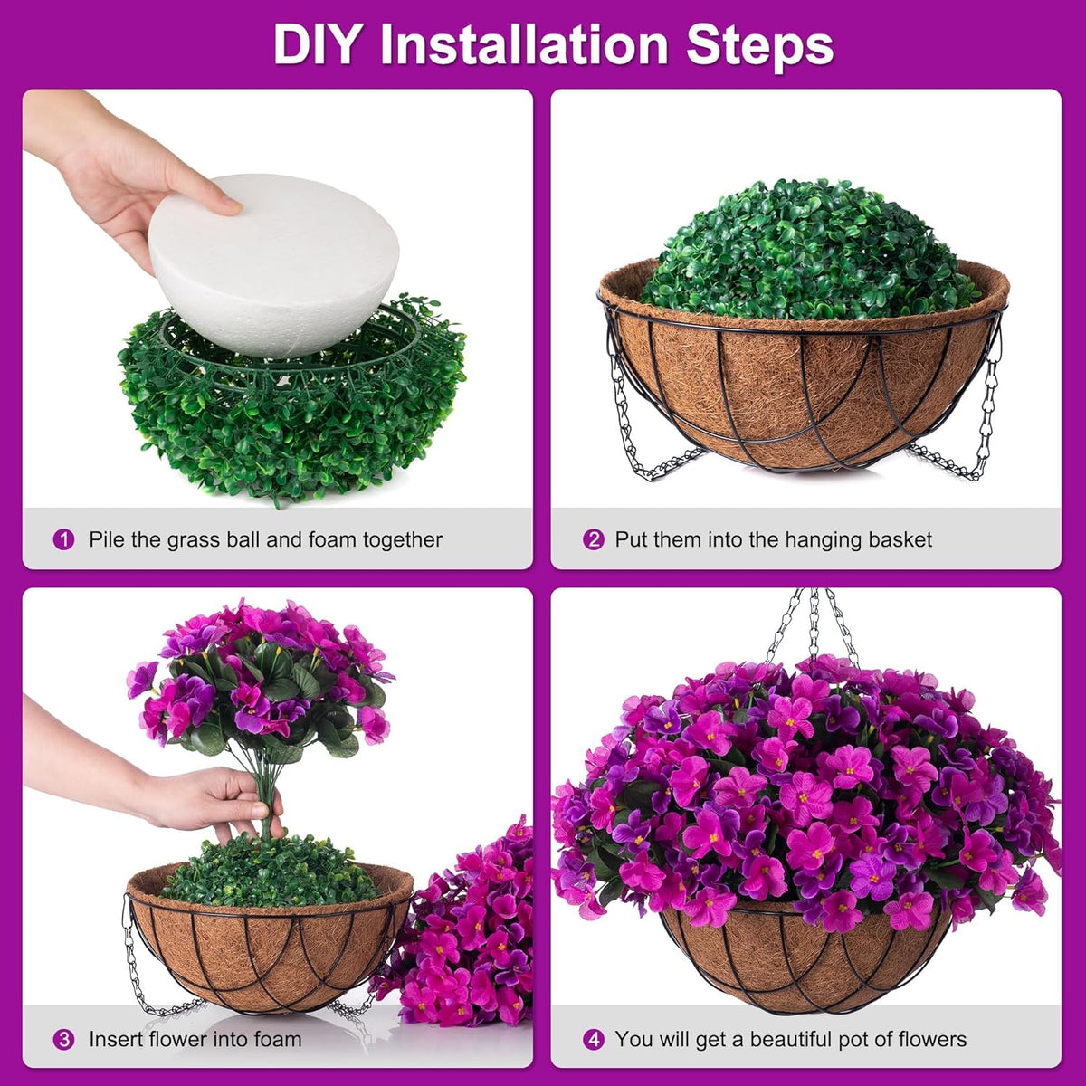 Artificial Hanging Flowers with Basket Outdoors, Fake Hydrangea UV Resistant Arrangements in Pot Planter Spring Summer Decor for Indoor Porch Garden Yard(Double Lotus)