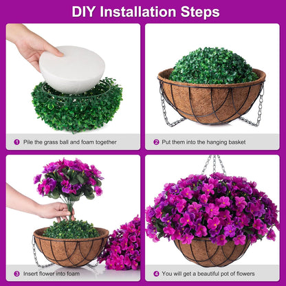 Artificial Hanging Flowers with Basket Outdoors, Fake Hydrangea UV Resistant Arrangements in Pot Planter Spring Summer Decor for Indoor Porch Garden Yard(Double Lotus)