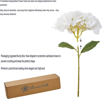6 Pcs White Hydrangea Artificial Flowers Silk Fake Hydrangeas with Stems for Wedding and Home Decor